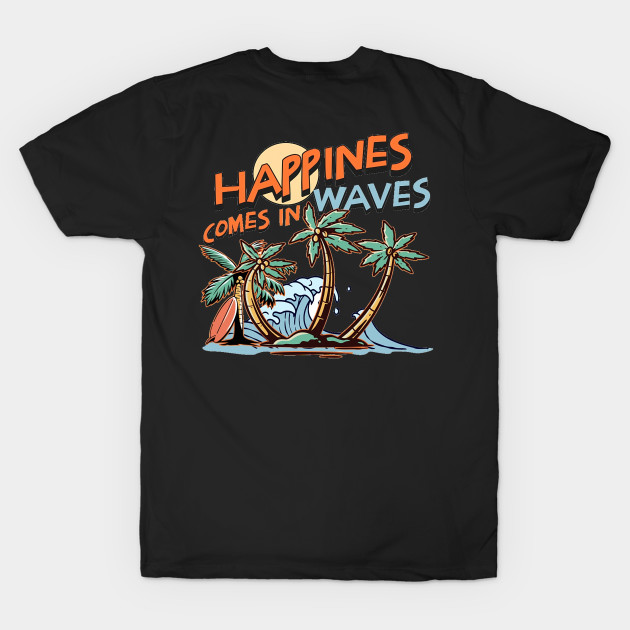 Happiness Comes In Waves, Hello Summer Vintage Funny Surfer Riding Surf Surfing Lover Gifts by Customo